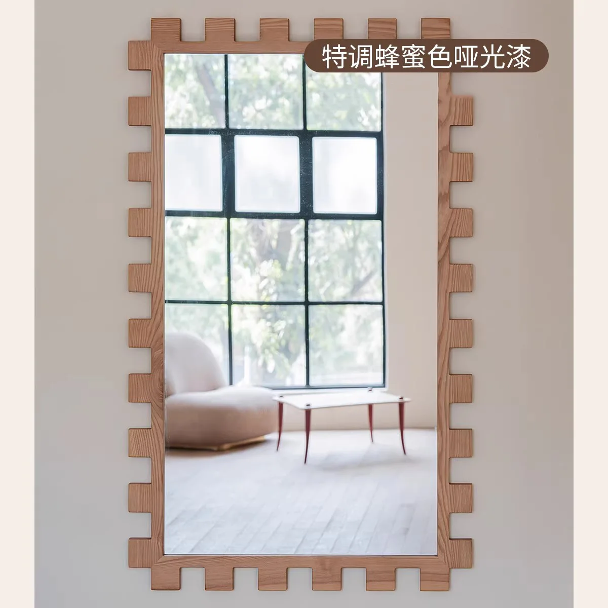 Creative Art Design Timber Frame High-Definition Decorative Mirror Luxury-Style Home Decoration Wall-Mounted Full-Length Mirror