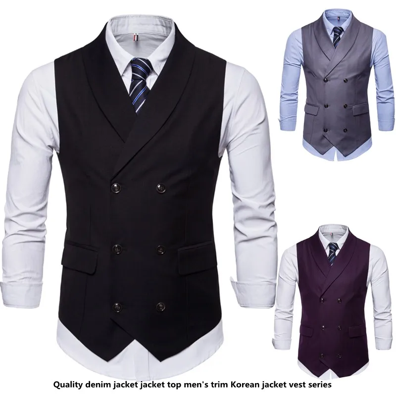 

Slim Fit Double Breasted Suit Jaet Vest Faionable mat Korean Sle Retro Busin Casual Men's Vest