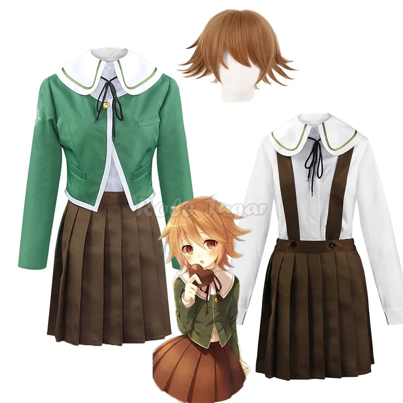 Anime Danganronpa cosplay costume Chihiro Fujisaki uniform Dangan Ronpa cafe work clothes strap dress wig outfit sets