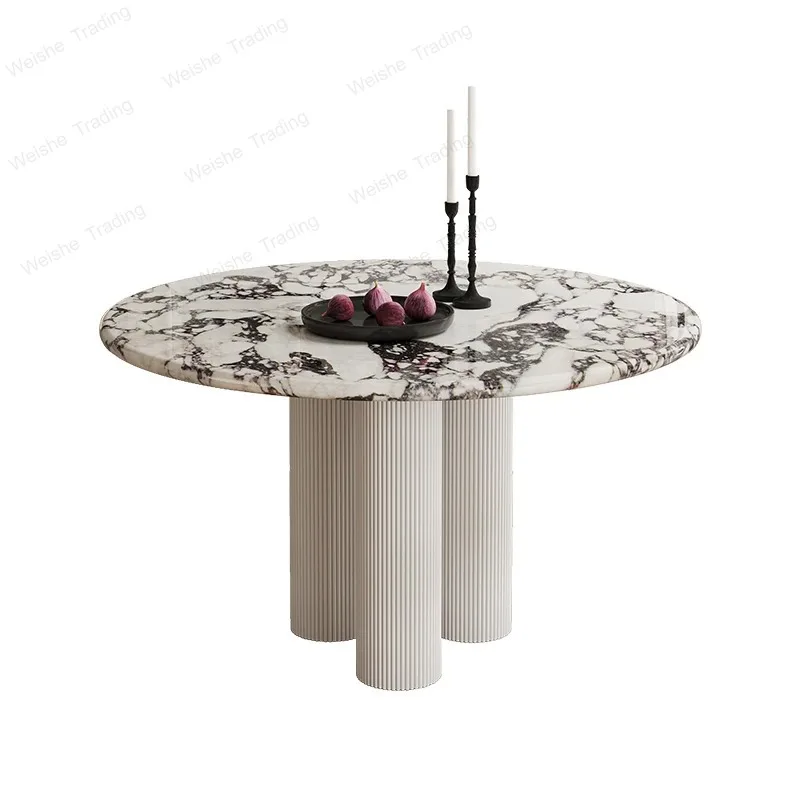 Upscale Round Marble Table Set - French Round Marble Table with Cream Chairs,Inspired Modern Aesthetic for Modern Apart