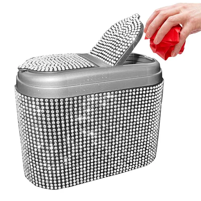 Car Garbage Can Rhinestone Car Dustbin Wastebasket Portable Car Trash Bin Litter Can Car Interior Accessories Dustbin