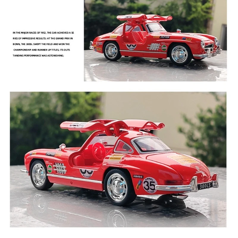 Simulazione 1/32 Benz 300SL Modello di auto in lega con luce sonora Pullback Diecast Veicolo giocattolo Bambini Ragazzo Regalo di compleanno in miniatura