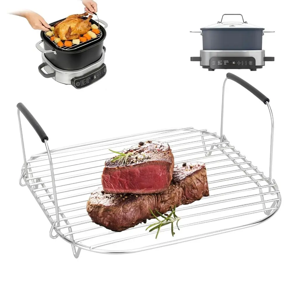 

Stainless Steel Roast Rack SUS304 6.5 Quart Size Steamer Rack Silicone Handle for Ninja Foodi Possible Cooker MC1101