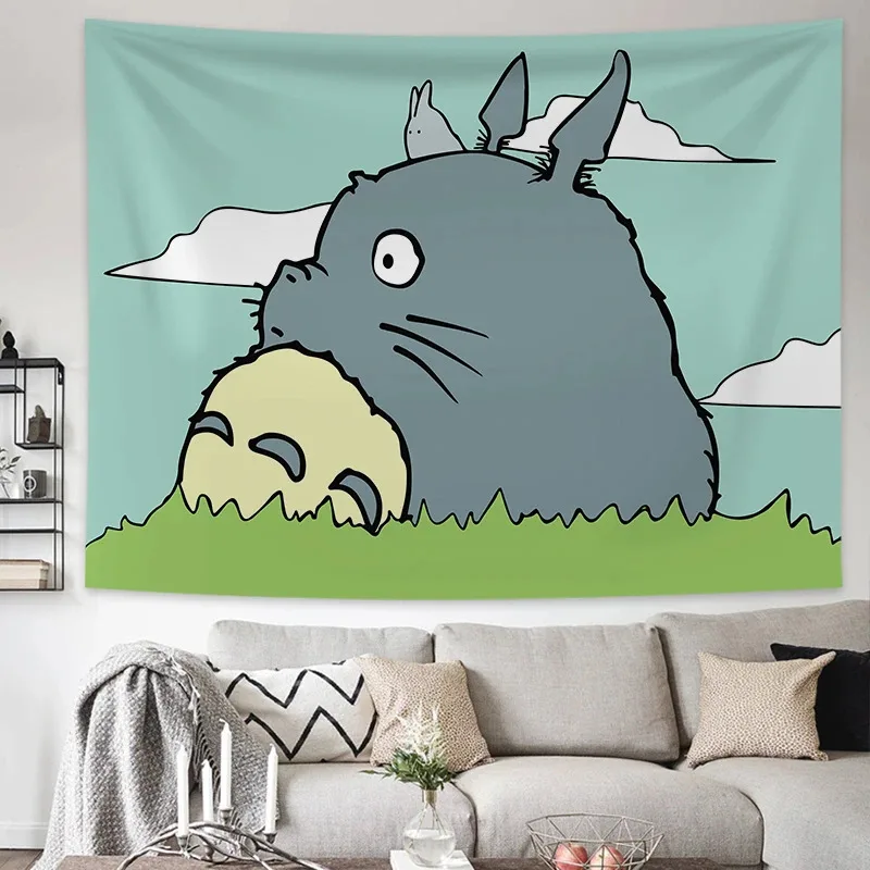 Tapiz VIKAMA Totoro, decoración de pared para dormitorio de Studio Ghibli, accesorio acogedor para el hogar, regalo adorable para dormitorio, arte lindo para la sala de estar
