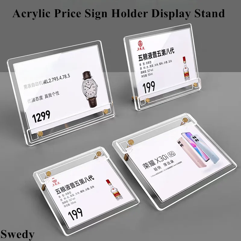 5 Pieces 90x55mm /100x70mm Wedding Name Card Menu Sign Holder Stand Restaurant Acrylic Price Label Ticket Holder Display Stand