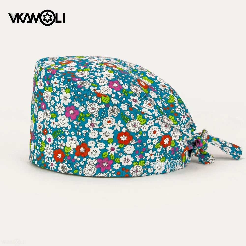 vkamoli Wholesale prices women scrubs hat flowers printing pet shop hat nursing scrubs scrub cap