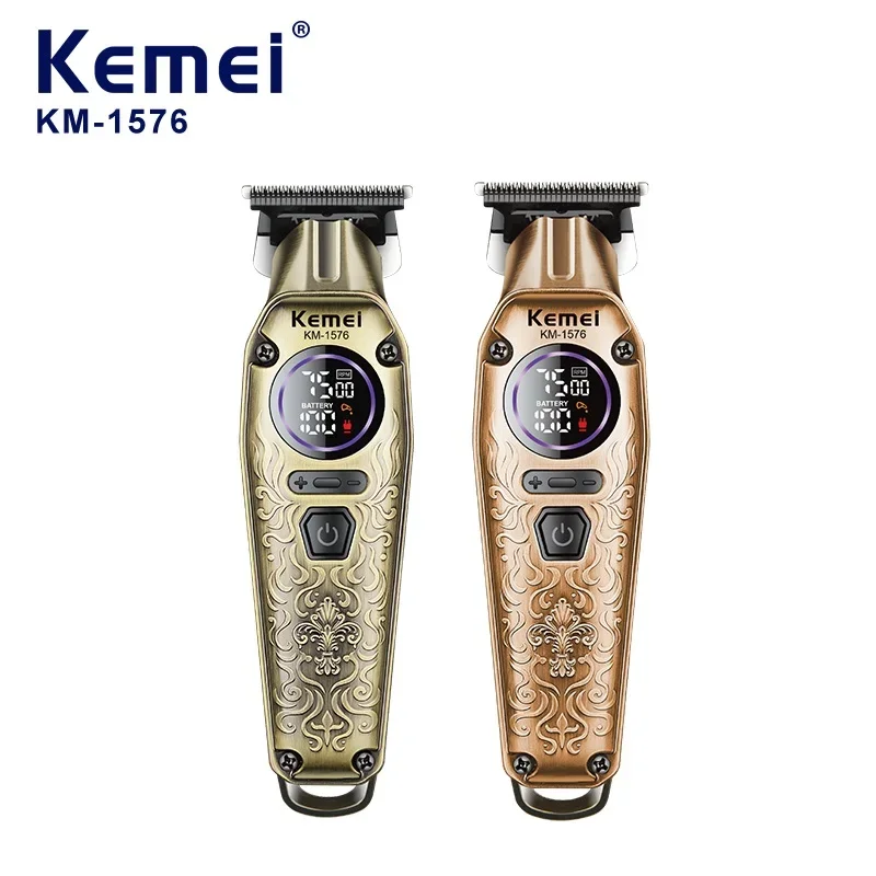 Kemei KM-1576 USB 고속 충전 전문 남성용 무선 전기 헤어 클리퍼, 금속 스타일링 헤어 살롱 스타일링 헤어 클리퍼