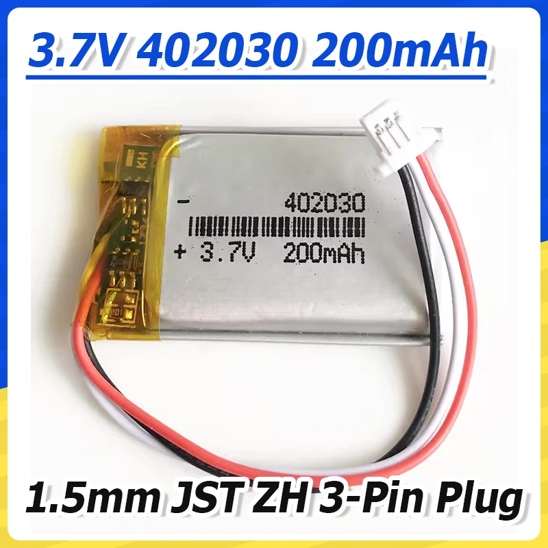 NEW 402020 3.7V 200mAh Lipo Polymer Battery 1.5mm JST ZH 3-Pin Plug For Mouse GPS Bluetooth Smart Watch