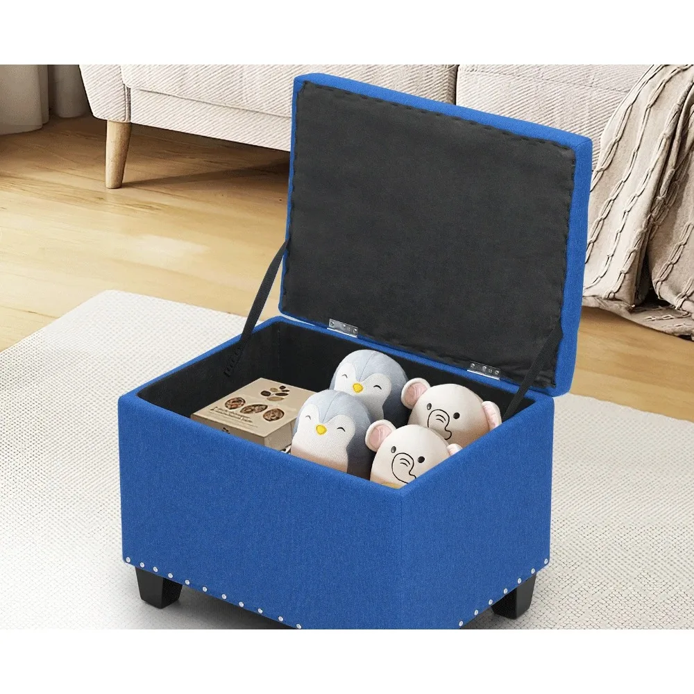 

24" Navy Blue Lift Top Storage Ottoman Bench Upholstered Tufted Footrest Stool