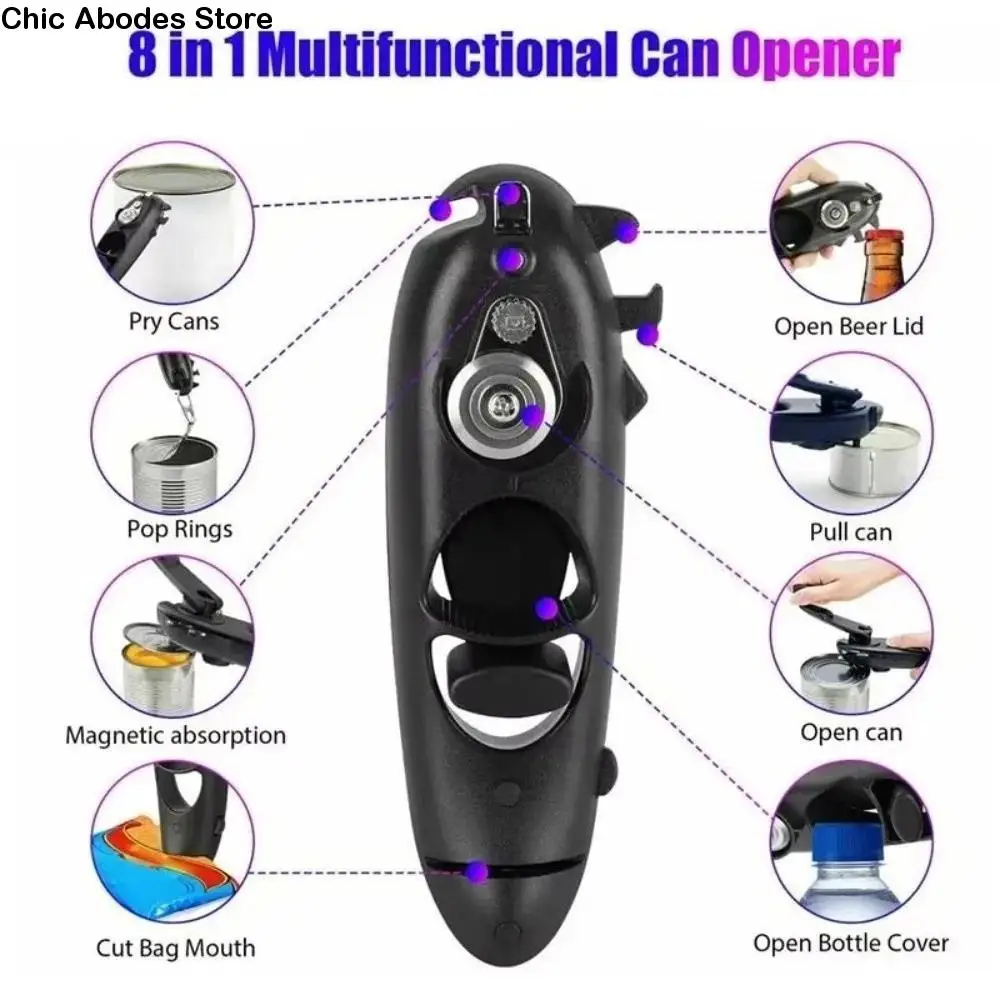 

Kitchen Gadgets 8 in 1 Can Opener Manual Safety Jar Opener Multifunction Portable Magnetic Bottle Opener Can Opening