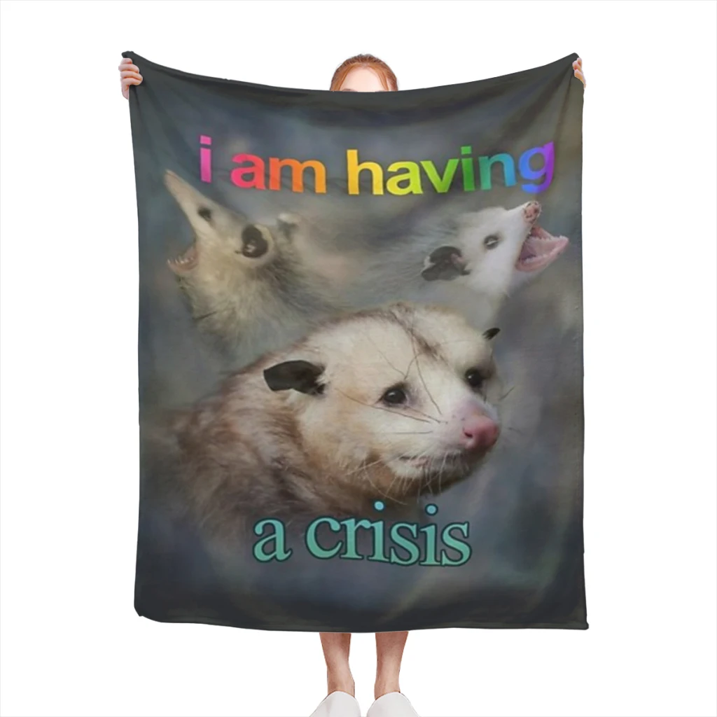 

I am having a crisis possum word art Medium Blanket Soft comforter sets throw for Couch Warm Flannel Blankets Bedroom Décor