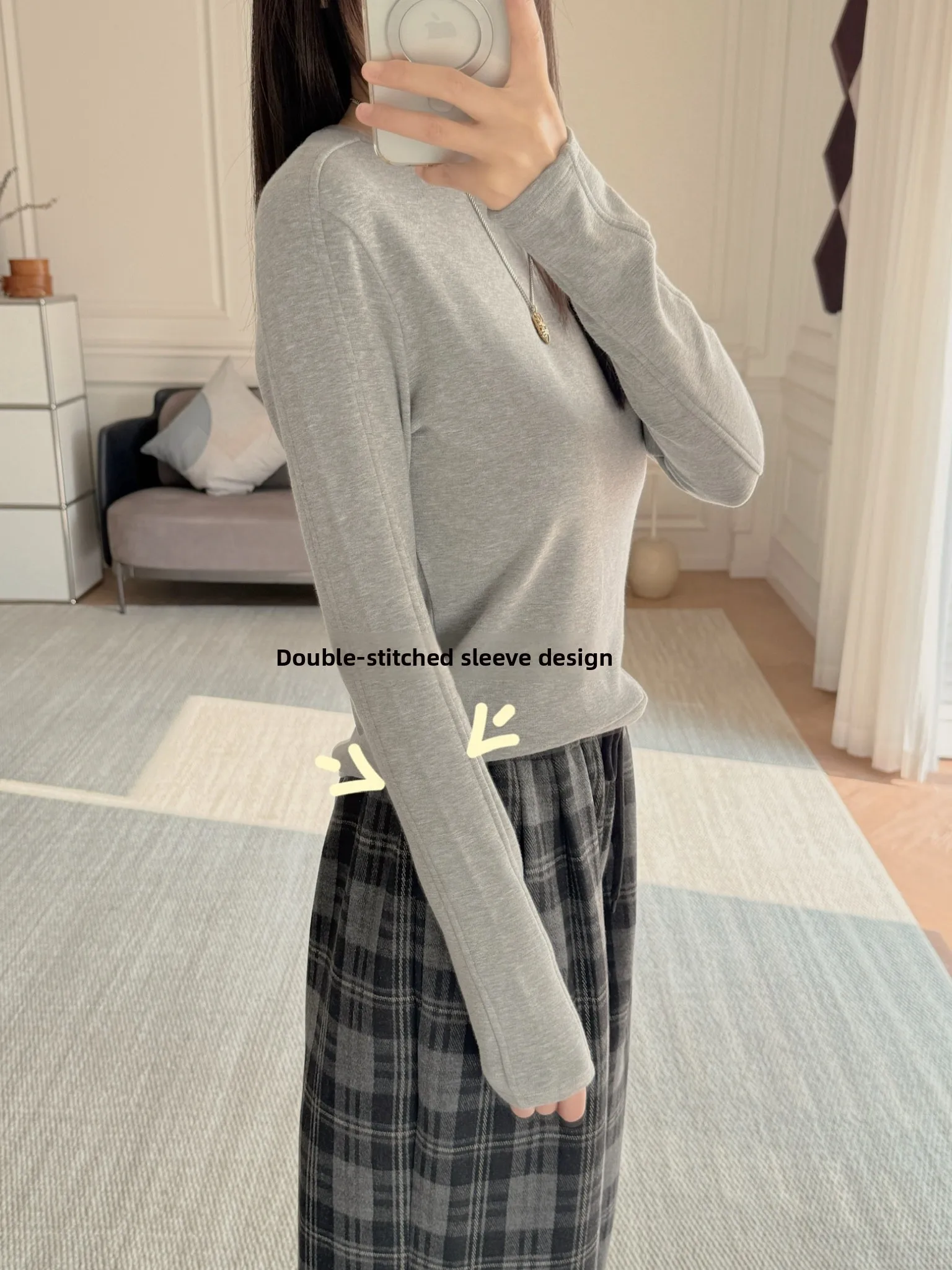 

Fce Lined Cotton Camere Blend Slim Fit round Ne Splicing 3D oulder Sve Women's Knitted Base irt Autumn 2025