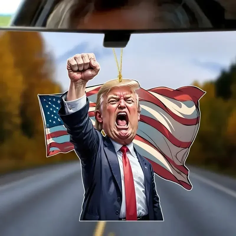 

Trump Creative New Funny Cartoon Pendant Acrylic Flat Car Inner Pendant Keychain Pendant Christmas Ornaments