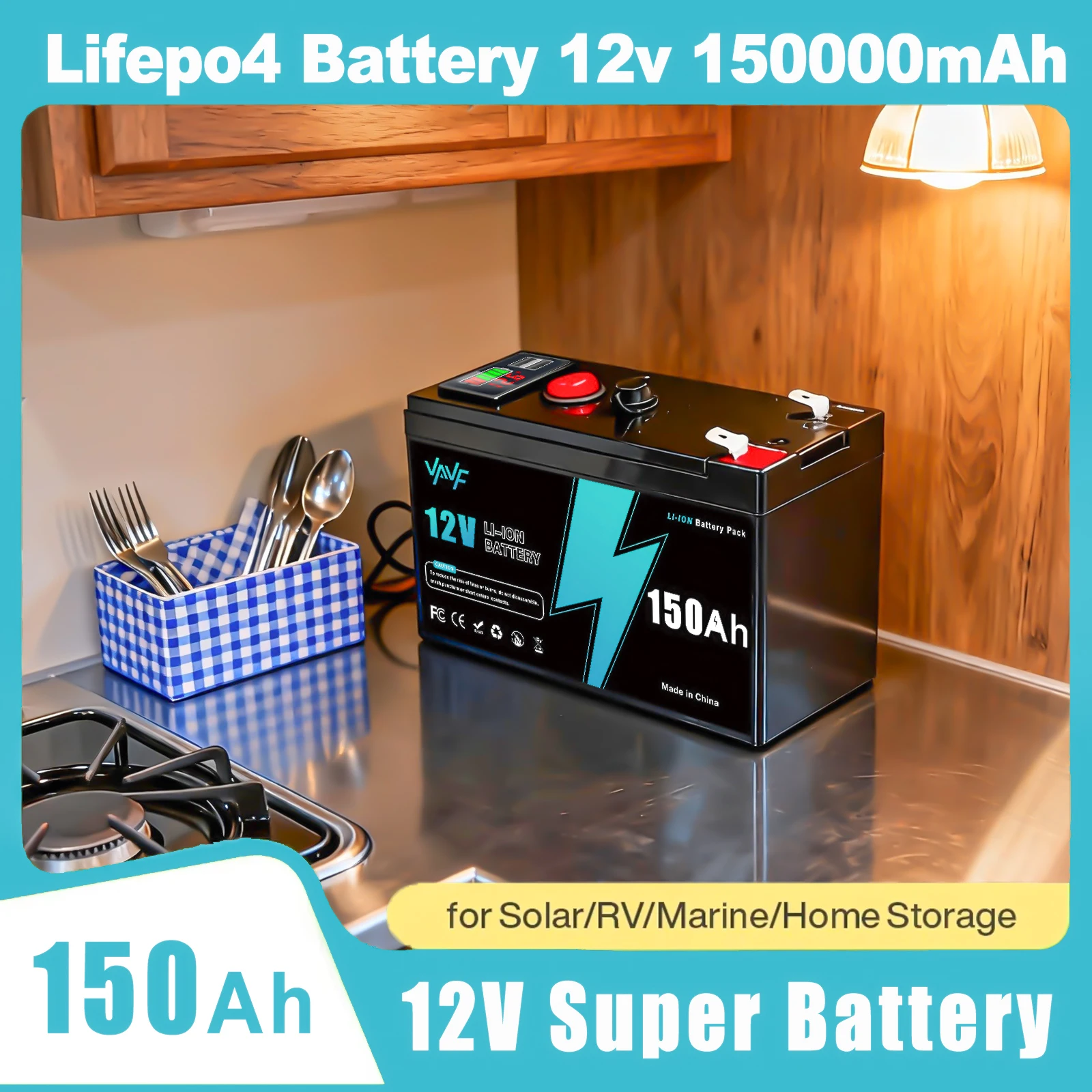 

12 В LiFePO4 150 Ач литиевая батарея 4000+ глубоких циклов, для игрушек, скутеров, радио, ИБП, эхолота для каяков Солнечная панель