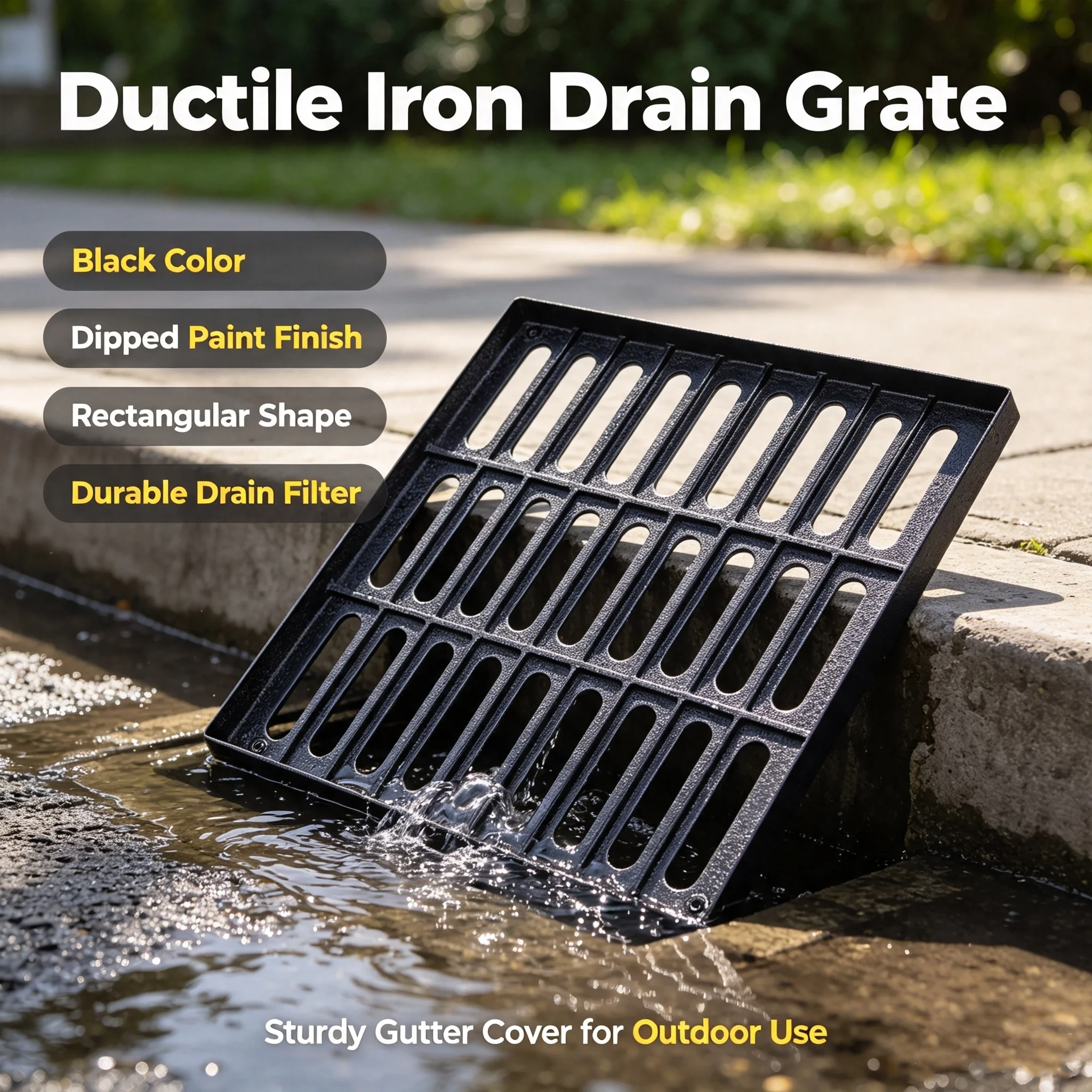Cast Iron Drain Grate, 19.7 x19.7 Outdoor Drain Cover, Durable Heavy Duty Sewer Cover to Block Debris, Black Rectangle Drainage Grate for Concrete Floor