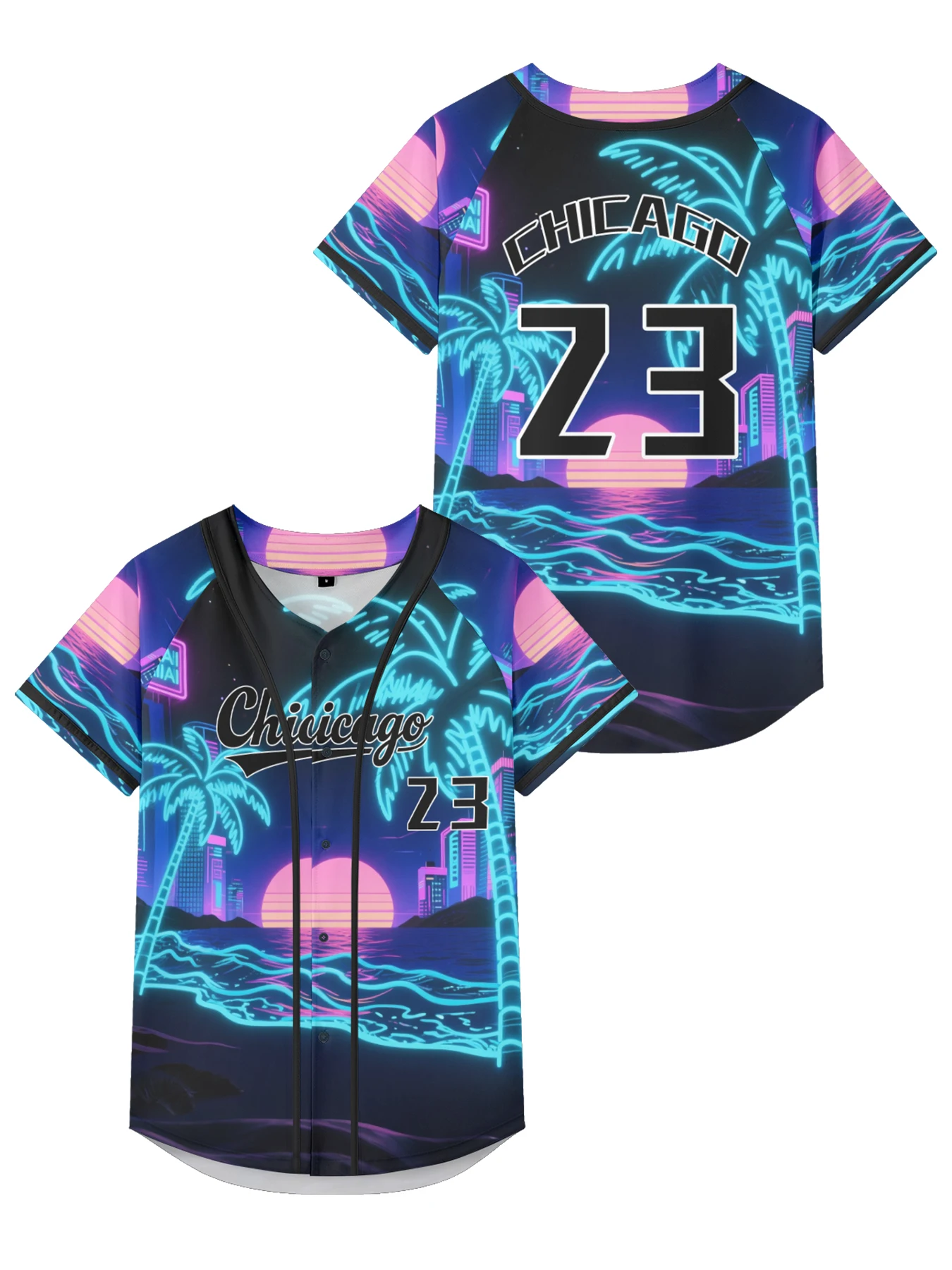 

Casual Men jersey Chicago Print Jacket Vaporwave Baseball jersey Number 15 short sleeve button down tops