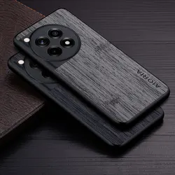 Case for OnePlus 12 12R funda bamboo wood pattern Leather phone cover Luxury coque for OnePlus 12R case capa