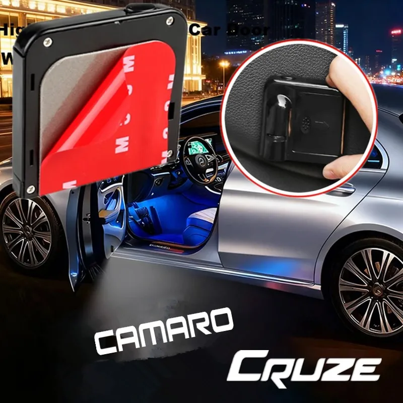 Lâmpada de decoração para porta de carro, 2 peças, luz de boas-vindas, para chevrolet onix cruze silverado impala equinox malibu tahoe cobalt camaro