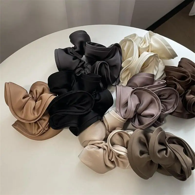 New Large Intestine Hair Ring Wooden Ear Flower Bud Satin Large Intestine Ring Temperament Hair Rope Hair Accessories