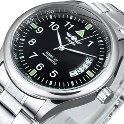 WINNER Fashion Business Mechanical Watches Calendar Stainless Steel Leather Strap Luxury Brand Classic Automatic Mens Watch New