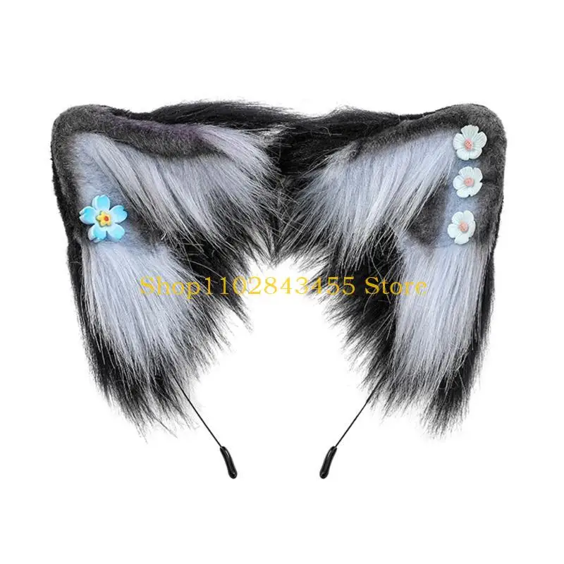

49MC Обруч для волос с кошачьими ушками и мини-цветочным декором, повязка на голову для взрослых на Хэллоуин