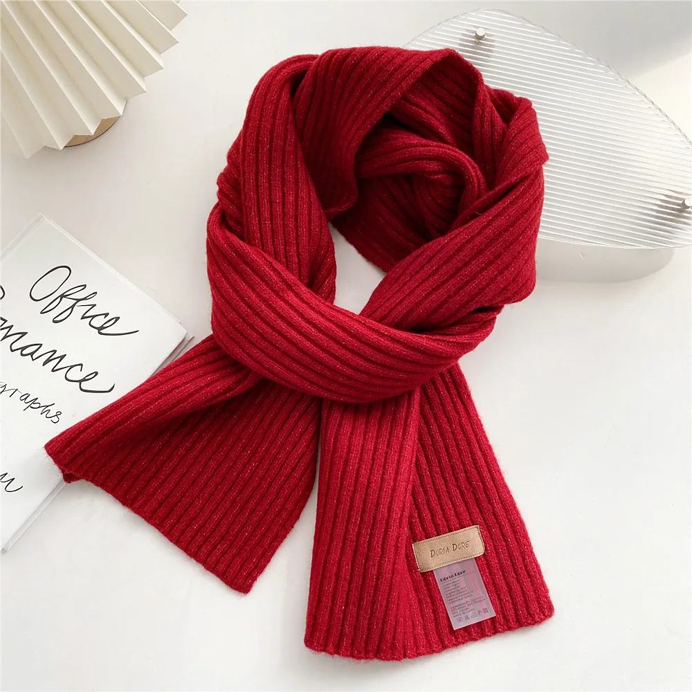 Men Solid Color Scarf Women Autumn Winter Neckerchief All-match Shawl Student Cute Knitted Wool Warm Muffle Muffler Accessories