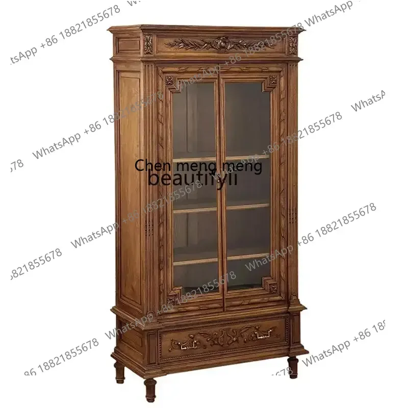 

Новое поступление, французский ретро стеклянный винный шкаф из цельного дерева у стены, старинный ресторанный чайный шкафчик, шкафчик