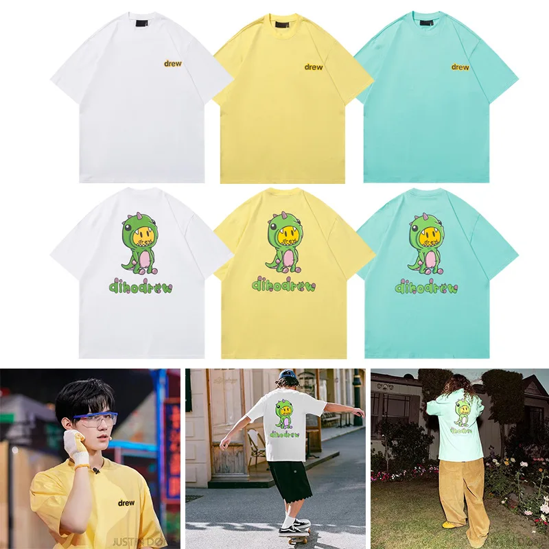 

Drew House Premium Quality Summer New Arrival Smiley Dinosaur Unisex 100% Cotton Relaxed Fit Short-Sleeve T-Shirt