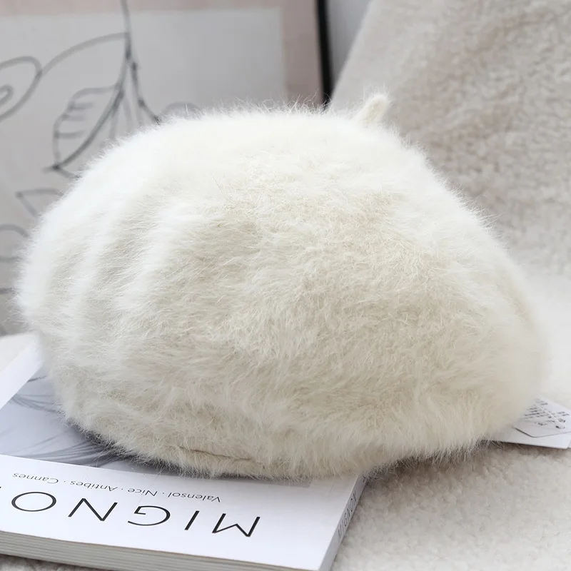 Japan-style Small Fresh Rabbit Fur Beret for Women Simple and