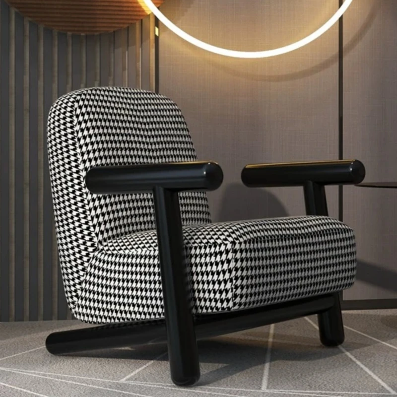 

Nordic simple solid wood single armchair houndstooth sled chair negotiation reception armchair