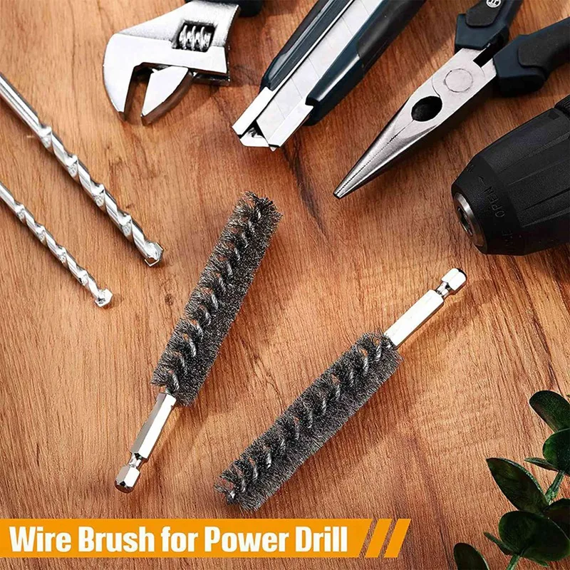 15X Stainless Steel Bore Brush Wire Brush For Power Drill Cleaning Wire Brush Stainless Steel Brush With Hex Shank