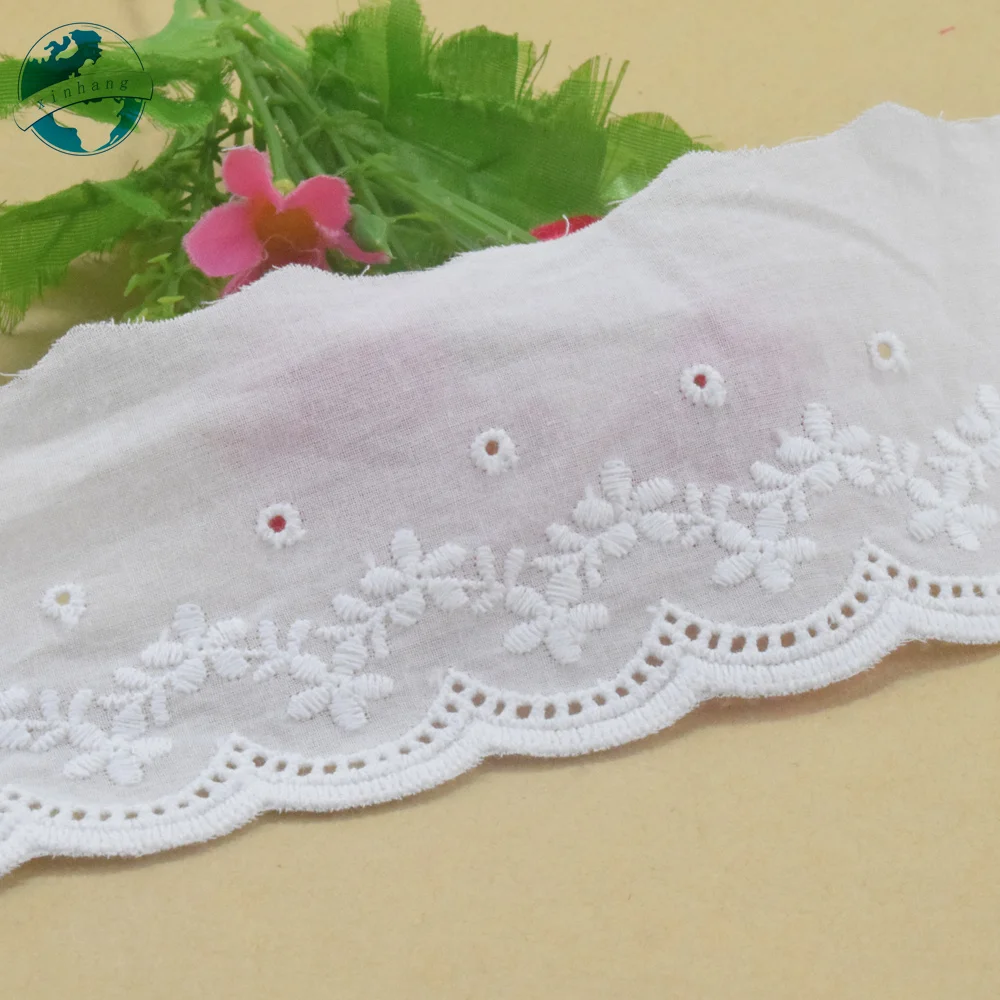 6.8cm Wide Embroidery White Lace 100% Cotton Fabric Sewing Ribbon Trim Wedding Dress DIY Dolls Colthes Curtain Accessories#4325