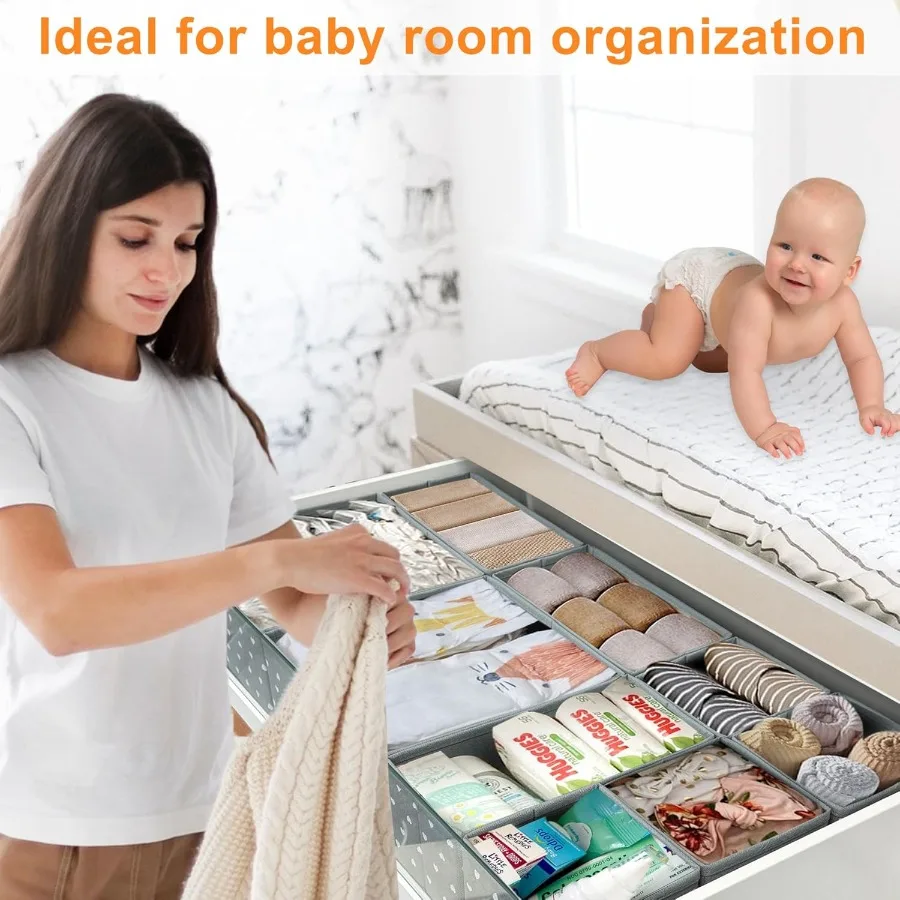 12팩 패브릭 서랍 정리함 유아용품 보관 솔루션 그레이 하트 패턴 천 서랍 칸막이 정리에 이상적