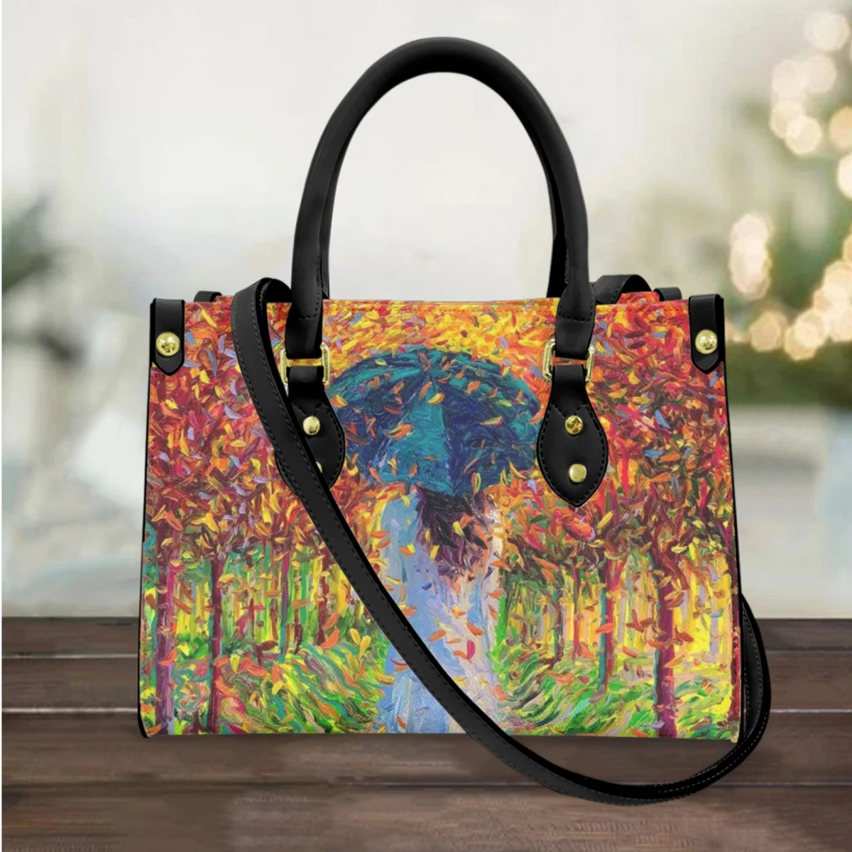 

FORUDESIGNS Women's Bag Handbags Leather Top Handle Bags for Female Oil Painting Landscape Pattern Ladies Cross Body Bags