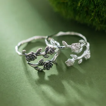 925 Ayar Gümüş Gül Dalı ​ Ayarlanabilir Yüzükler Kadınlar Için Nişan Düğün Kadın Lüks Takı Aksesuarları Takı
