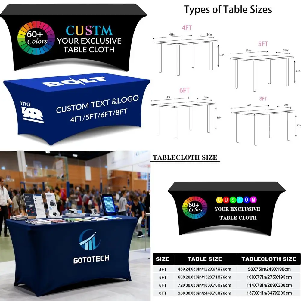 

Custom Logo Tablecloths - Personalized Stretch Table Covers for Events, Tradeshows, Birthdays, Weddings, and Anniversaries