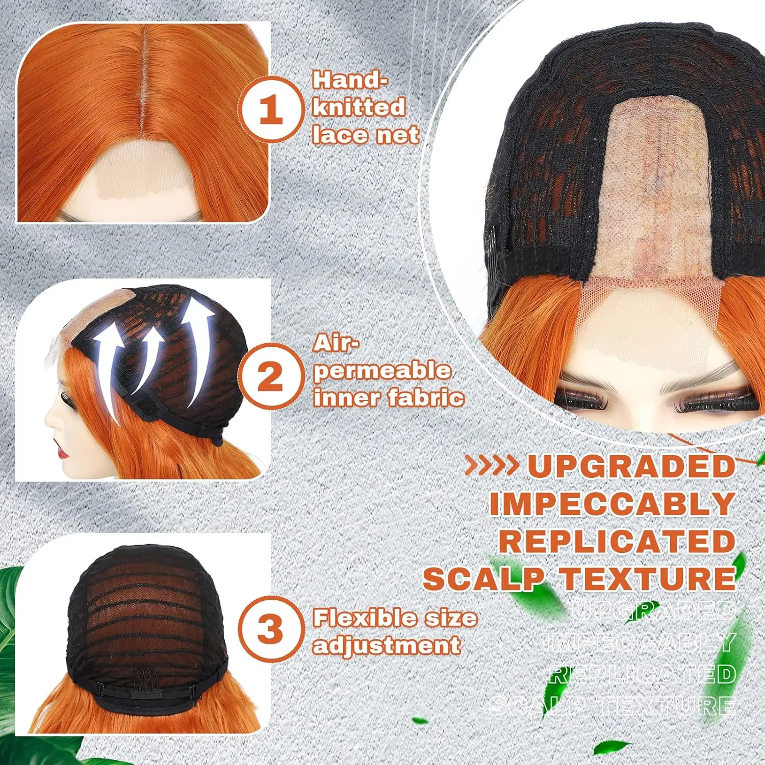 Beibei bernsteinfarbene orangefarbene große gewellte 28-Zoll-lange, lockige, gewellte synthetische Perücken für Frauen, die hohe Temperaturen auf Weihnachtsfeiern suchen