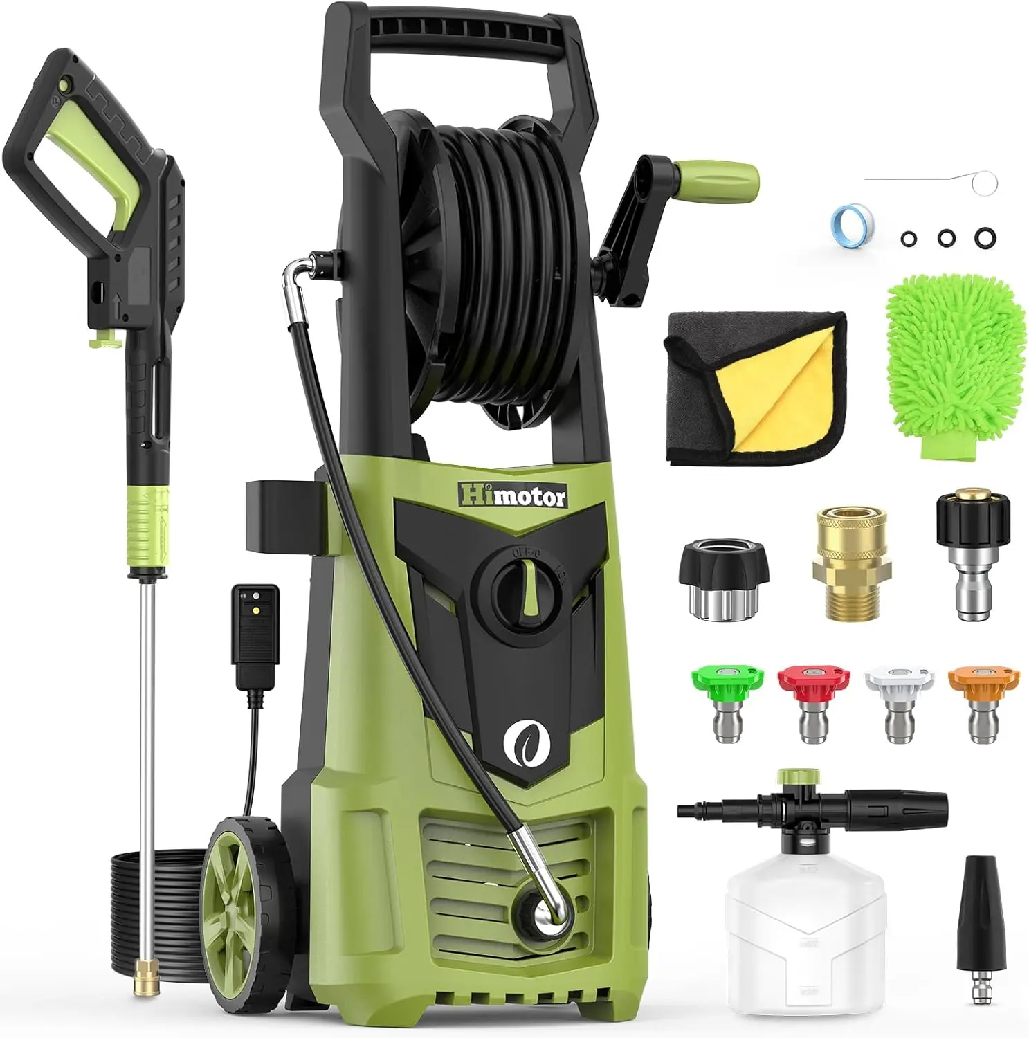 Electric Pressure Washer with Nozzle Set, Power Washer with Hose Reel, Foam Cannon Included, Car Wash Machine