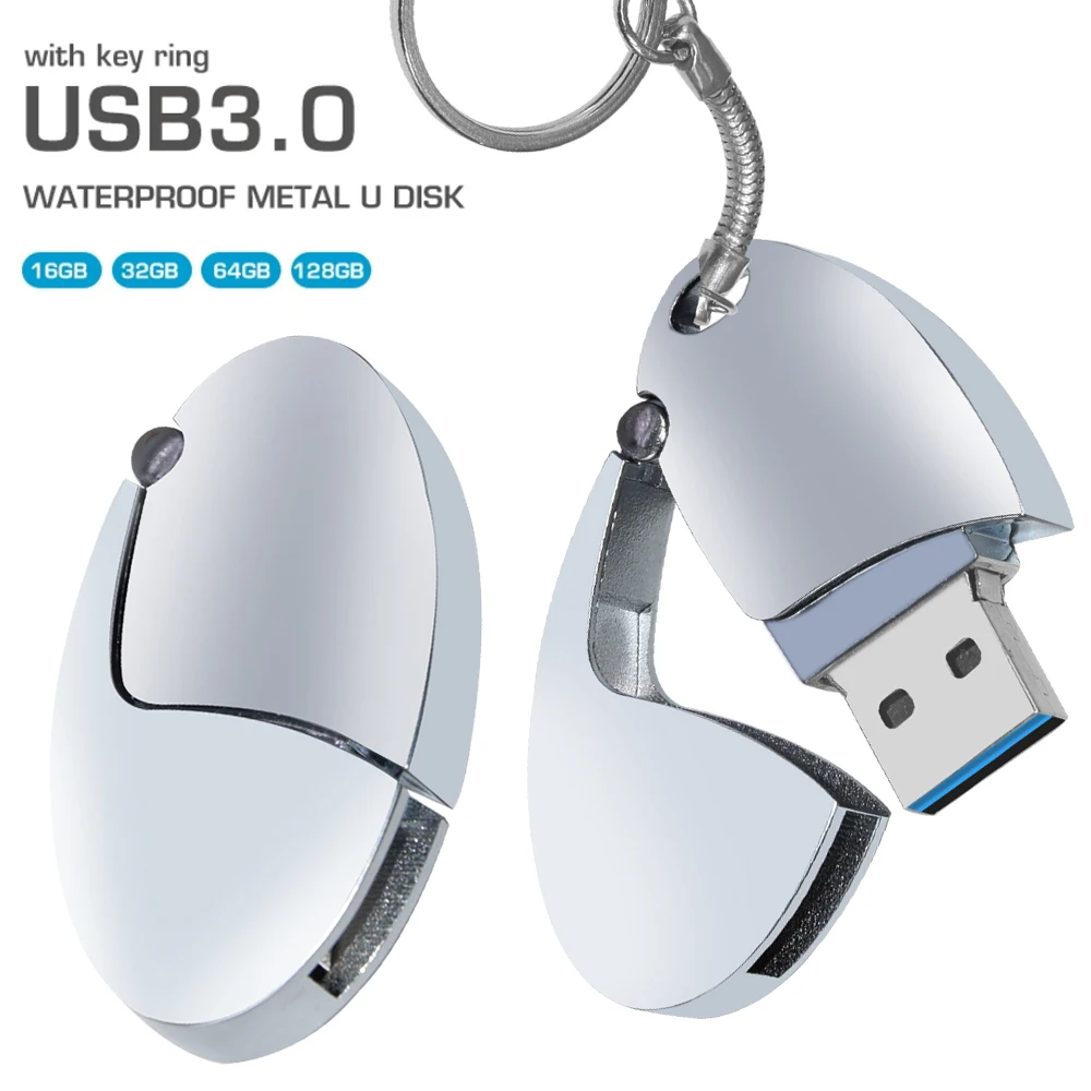 Unidade Flash USB de metal de alta velocidade, disco U preto com chaveiro, unidade flash original, disco U, 128GB, 64GB, 32GB, 16GB