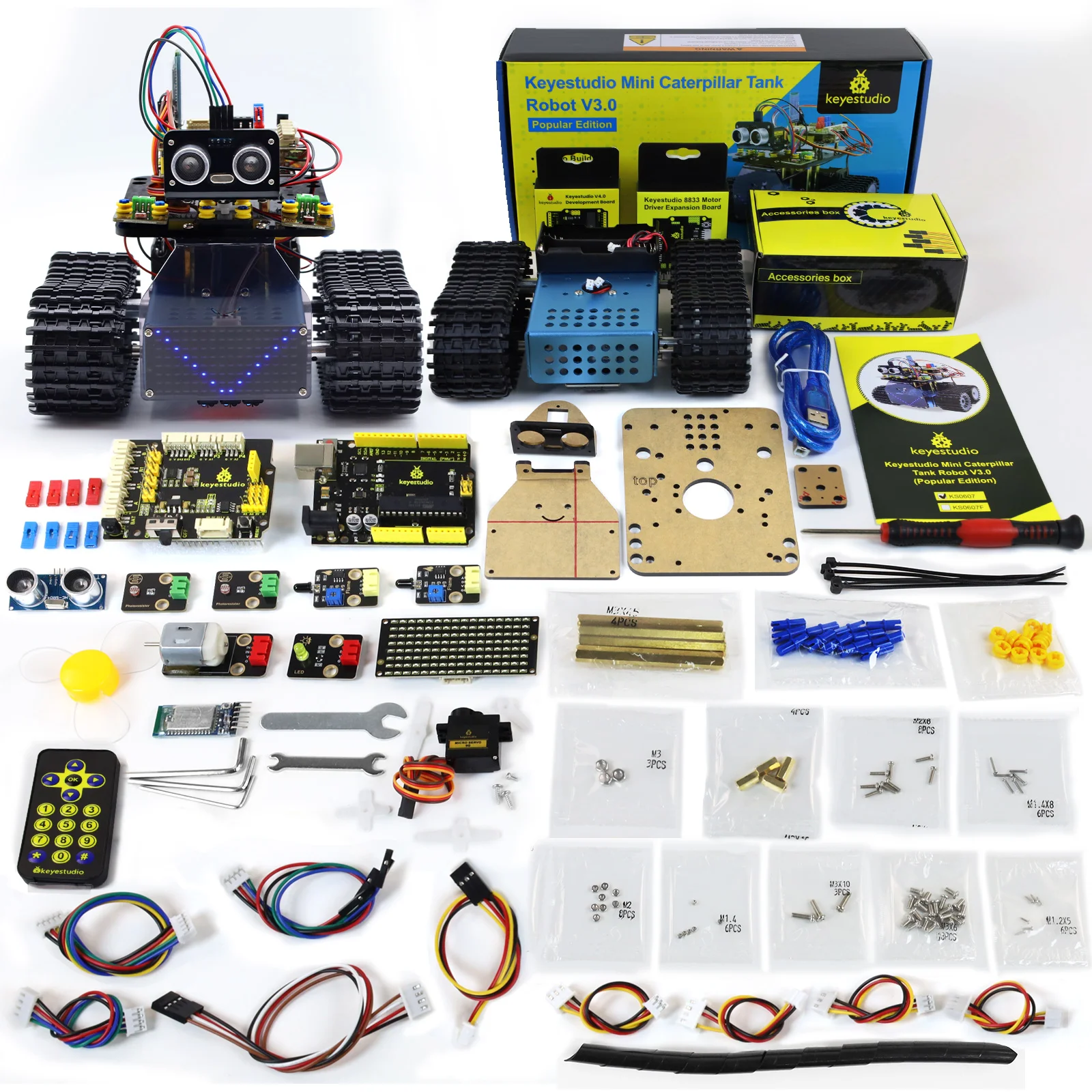 Keyestudio Mini Tank Robot V3.0 For Arduino Robot Car Kit DIY Programmable STEM Kit IR Remote Control App Control
