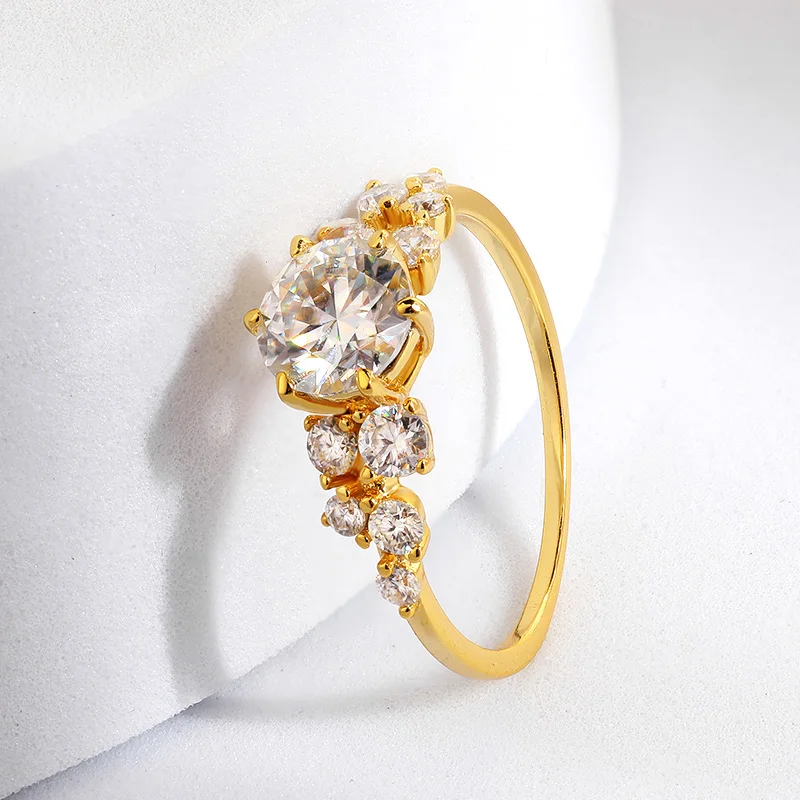 Syoue cincin 14K 10k warna kuning emas 1.3cttw untuk wanita, perhiasan kualitas mewah, cincin pernikahan berlian Lab berkilau