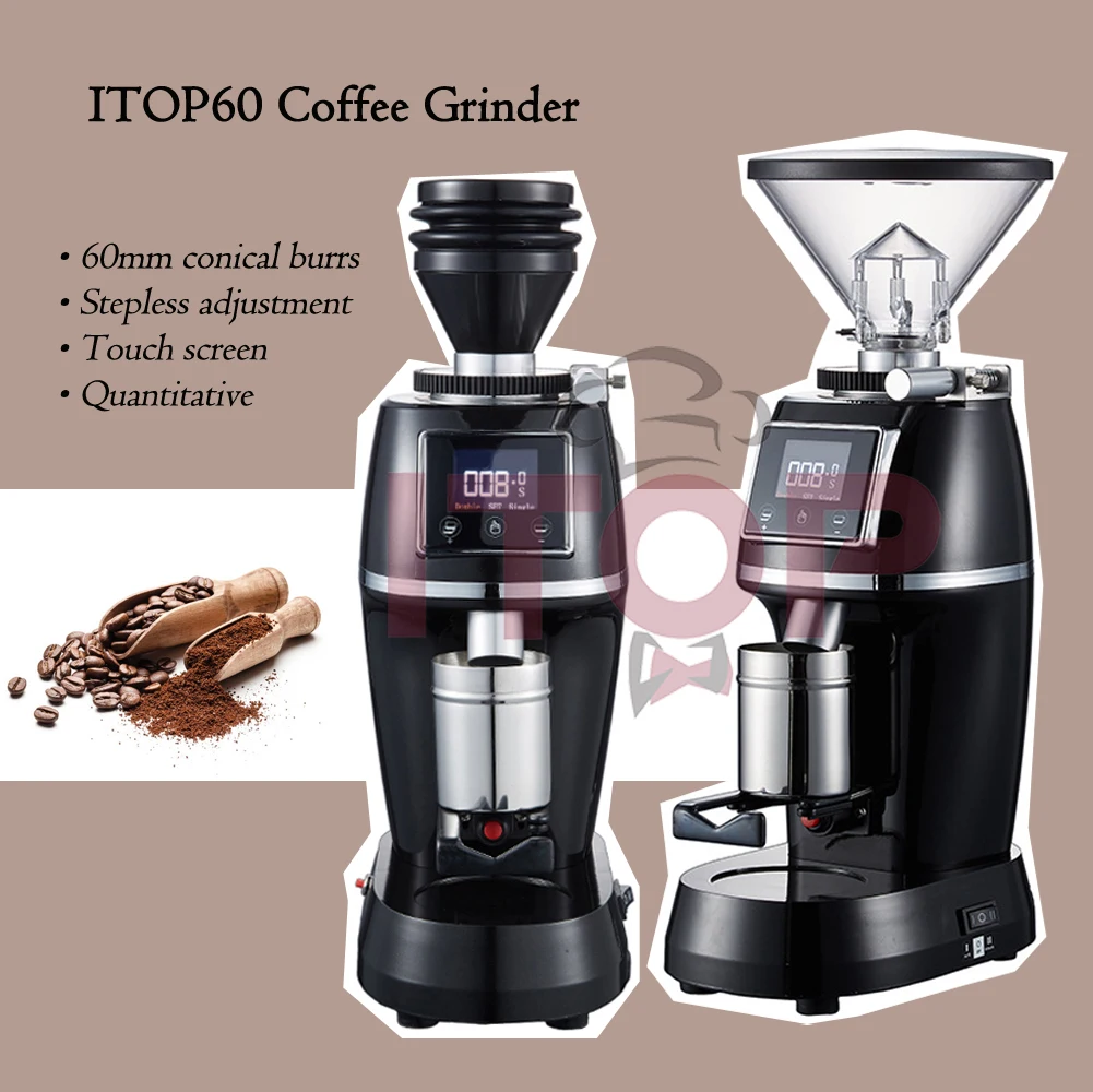 ITOP60 Coffee Grinder 60mm Conical Titanium Burrs Stepless Adjustment Quantitative Bean Hoppers 60g Metal and 250g Plastic