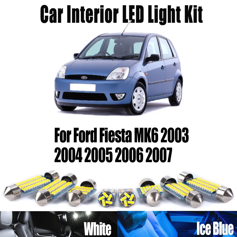 

Комплект из 13 светодиодных ламп Canbus для Ford Fiesta MK6 2003-2007: освещение салона, карты, потолка, багажника, номерного знака