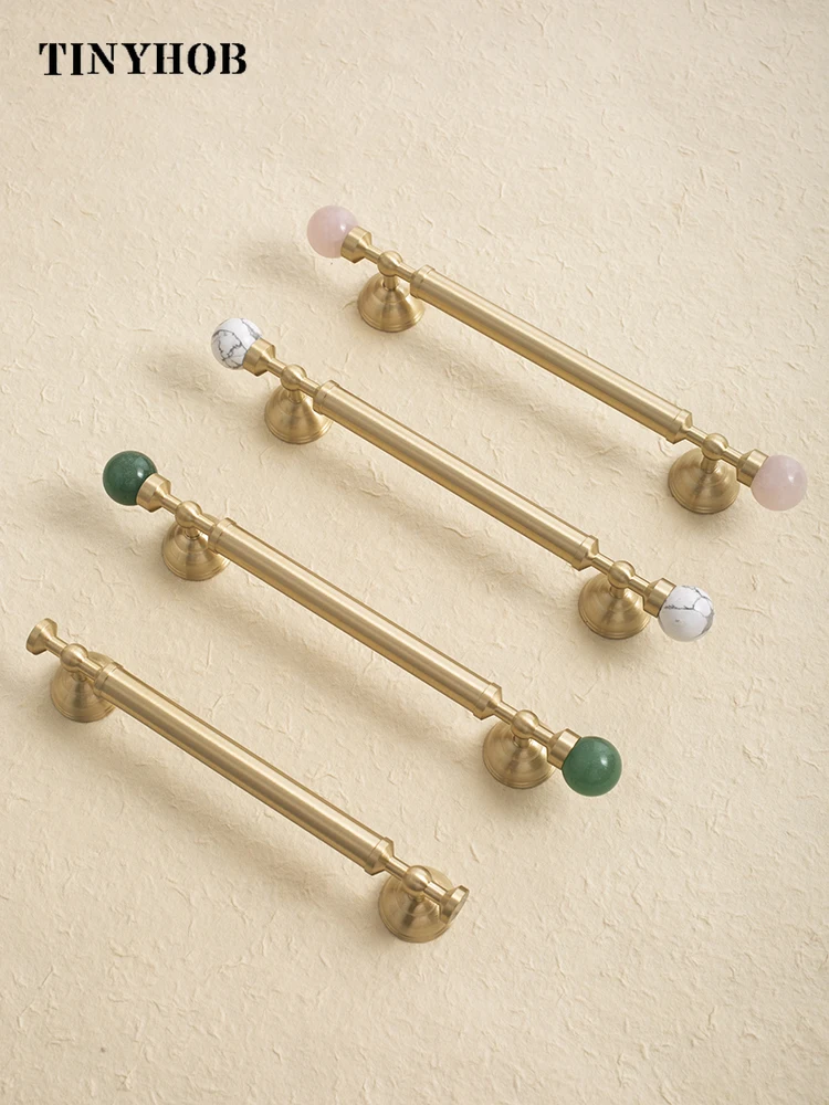 Tinyhob Luxury Brass+Pink Crystal  Handles and Knobs Green Cupboard Pull for Kitchen Drawer Pulls / White Decorative Knob