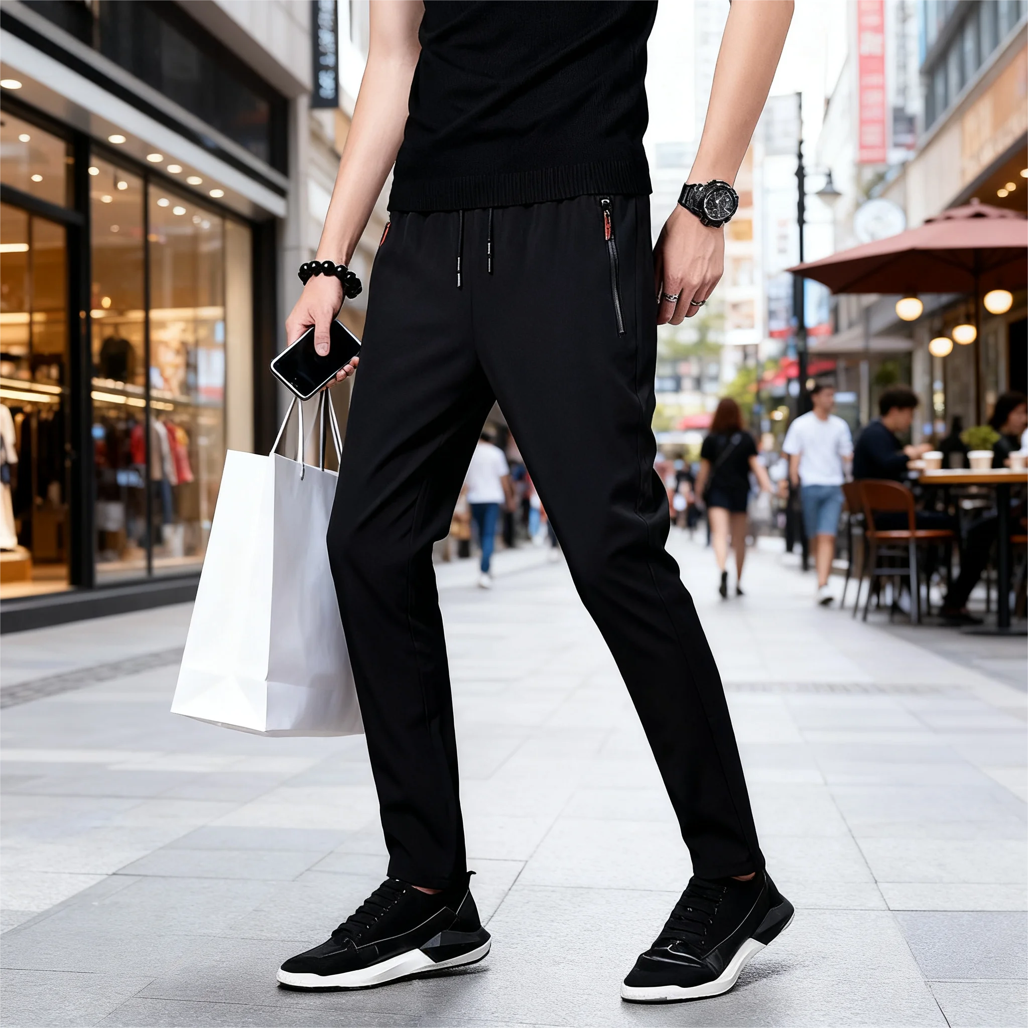 

Мужские легкие дышащие спортивные брюки, быстросохнущие, свободного покроя с карманами на молнии из полиэстера, для баскетбольных и фитнес-тренировок