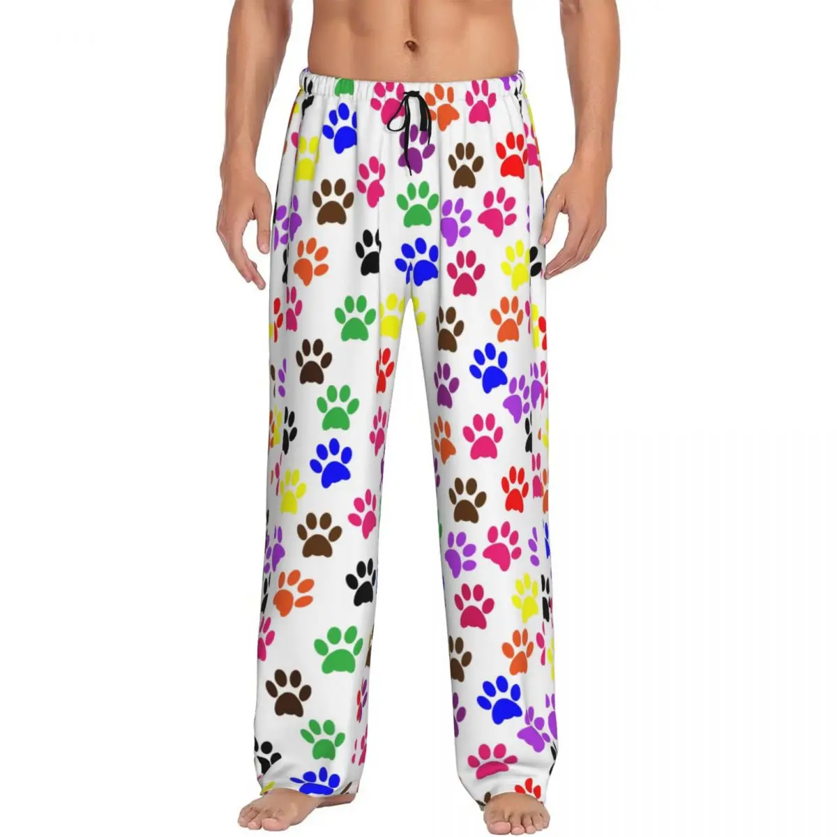 Custom Print Men's Cat Dog Animal Paw Prints Pajama Pants Sleepwear Sleep Lounge Bottoms with Pockets