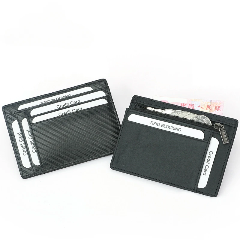 

New style carbon fiber pattern card holder Casual fashion first cowhide zipper coin card holder