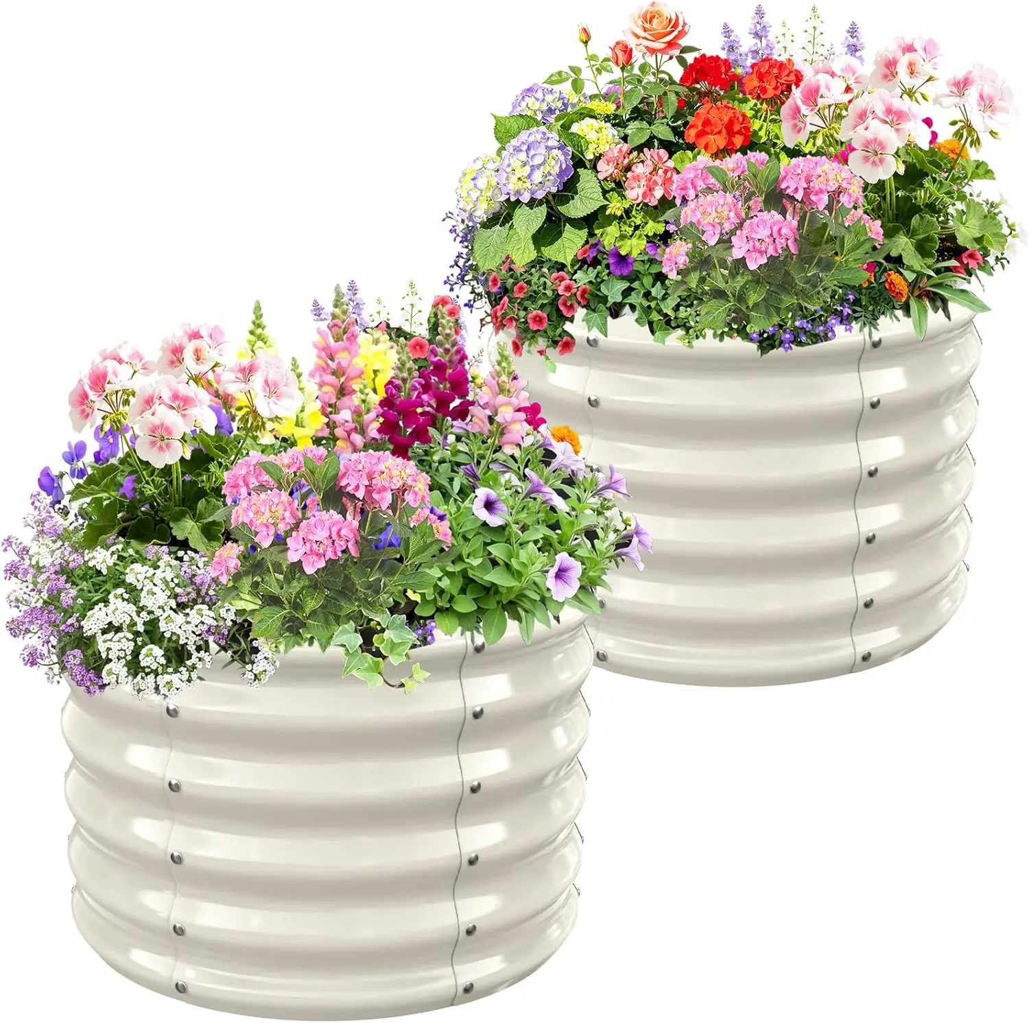 24" Diameter Round Raised Garden Bed - 17 Inch Tall, Heavy-Duty Galvanized Steel Planter Box with Wave-Shaped Panels for Vegetables, Herbs & Flowers (2, White, 24 Inch Diameter)