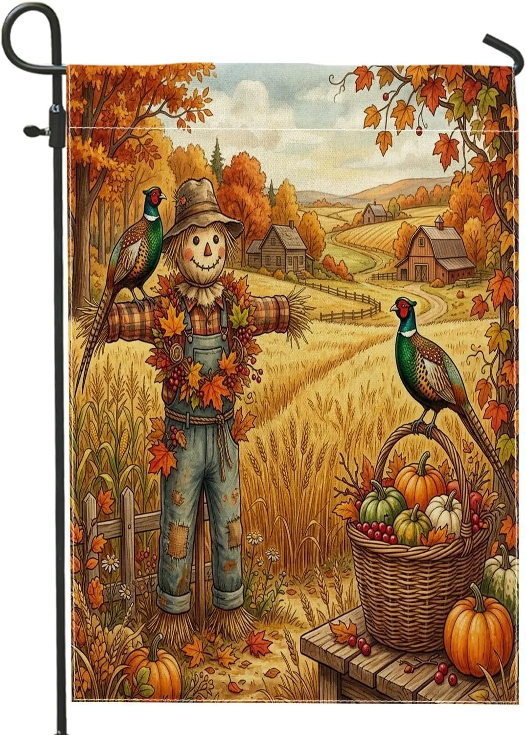 Fall Pheasant Bird Garden Flags 12”x18” Double Sided for Outside, Holiday Scarecrows Harvest Front Yard Small Canvas House F yyi