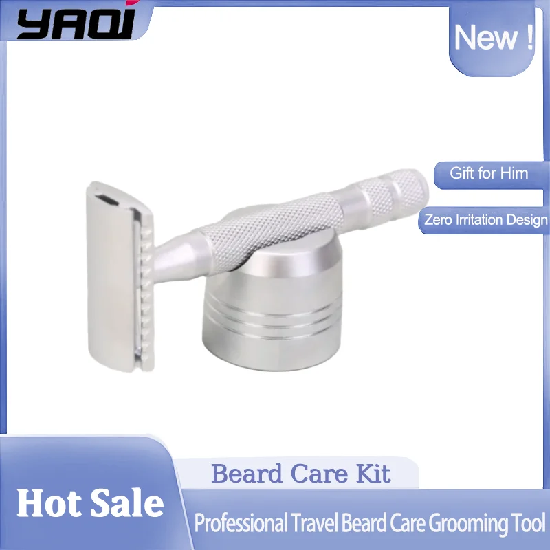 YAQI Matte Chrome Color Mens Shaving Razor Holder & 88mm Brass Handle Razor Set - Professional Luxury Travel Beard Care Tool